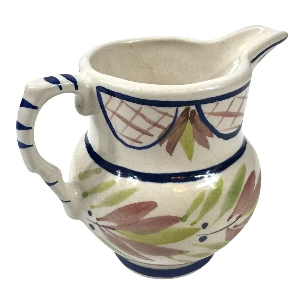 Stebner‎ Pottery 1995 Ceramic Creamer Pitcher Hand Painted Quimper Cottage VTG